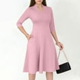 thumbnail image 2 of Arnsht Casual Dresses for Women Semi Formal Fit and Flare 3/4 Sleeve A-line Solid Color Work Dress with Pockets Pink L, 2 of 9