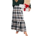 thumbnail image 5 of Women’s Long Plaid Skirt Elastic Waist Tiered Maxi Skirt Lightweight Soft Fabric Casual Style for Daily Wear Gray L, 5 of 6