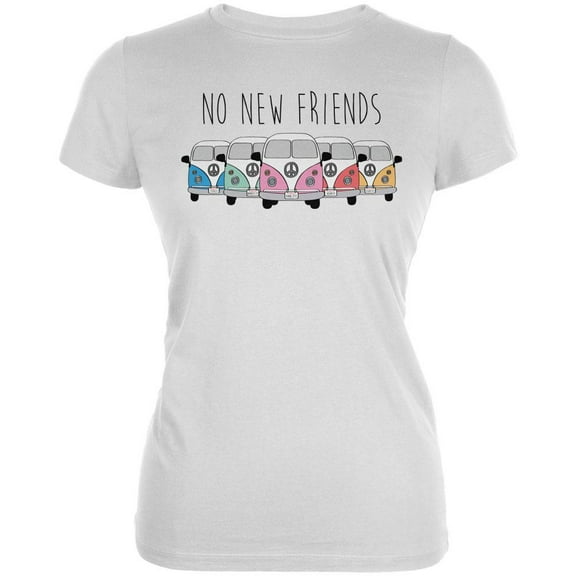 Hippie Van No New Friends Bus Camper Juniors Soft T Shirt White SM