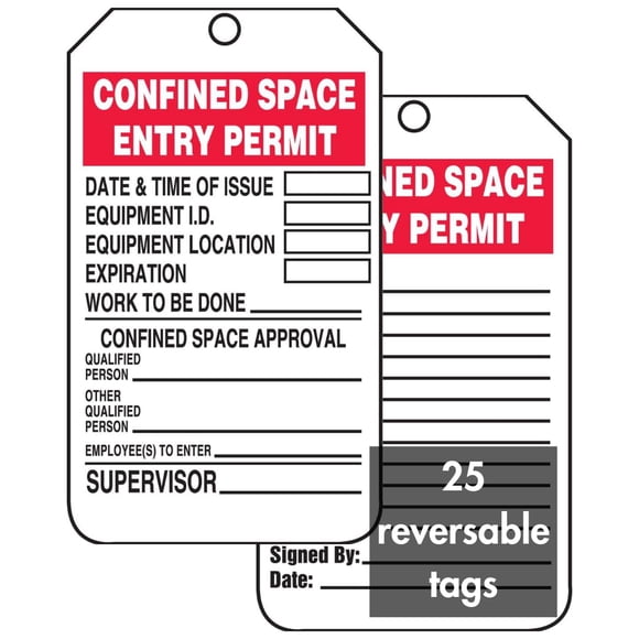 Accuform Signs TCS323CTP Leyenda de etiqueta de estado de espacio confinado ""Permiso de entrada a espacio confinado"" 5.75"" largo x 3.25"" ancho x 0.010"" espesor cartulina PF rojo/negro sobre blanc