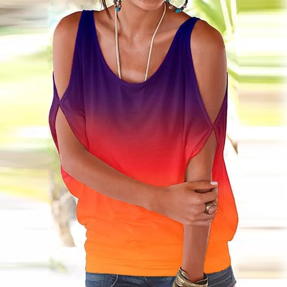 CEHVOM Women's Casual Short Sleeve O-Neck T-Shirt Cold Shoulder Loose Tops Blouse