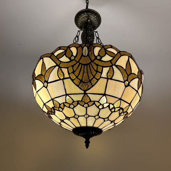 Tiffany Pendant Lights Ceiling Light Gold Stained Glass Baroque Style LED Bulbs Included for Dining Room Living Room 16" W*16"D*60" H