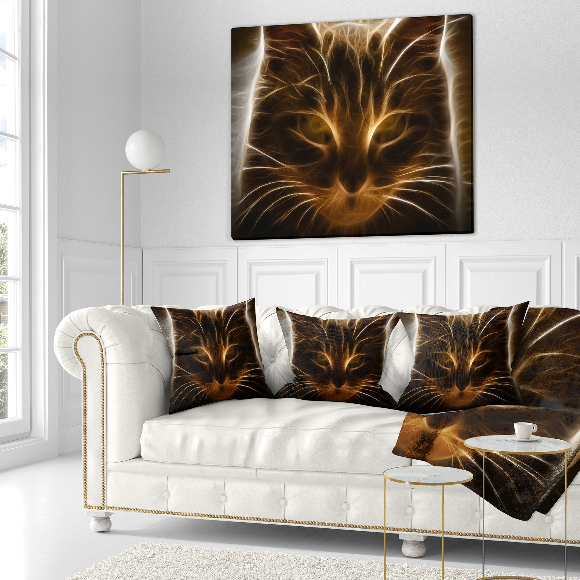 Designart Glowing Fractal Cat Illustration - Animal Throw Pillow - 16x16