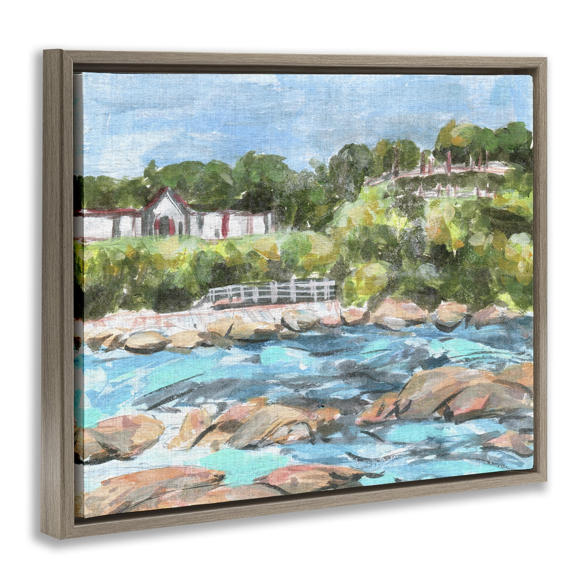 Stupell Industries Rocky Nautical Landscape Landscape Painting Brown Floater Framed Canvas Art Print Wall Art, 31 x 25