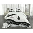 thumbnail image 3 of Ambesonne Teen Room Quilted Bedspread Set 3 Pcs, Baroque Woman Hat, Queen Size, Charcoal Grey Pale Pink, 3 of 5