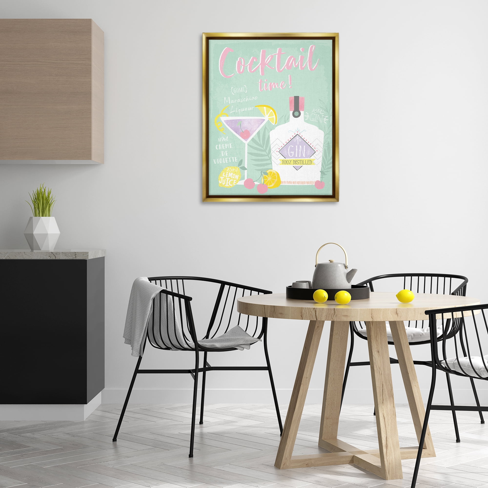 Stupell Industries Cocktail Time with Recipe Food & Beverage Painting Gold Floater Framed Canvas Art Print Wall Art, 25 x 31
