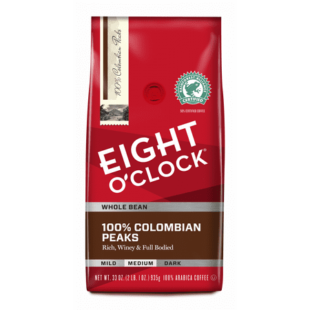 - Eight O'Clock 100% Colombian Peaks Whole Bean Coffee 33 Oz. Bag