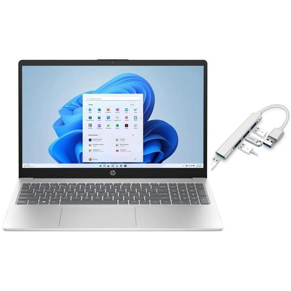 HP 15.6 FHD Laptop | AMD Ryzen 5 7520U(Beat i5-1155G7)| AMD Radeon Graphics | Webcam | Wifi | Copilot | Silver | 8GB RAM DDR5 | 2TB SSD |Windows 11 Home |Bundle with USB 3.0 Hub
