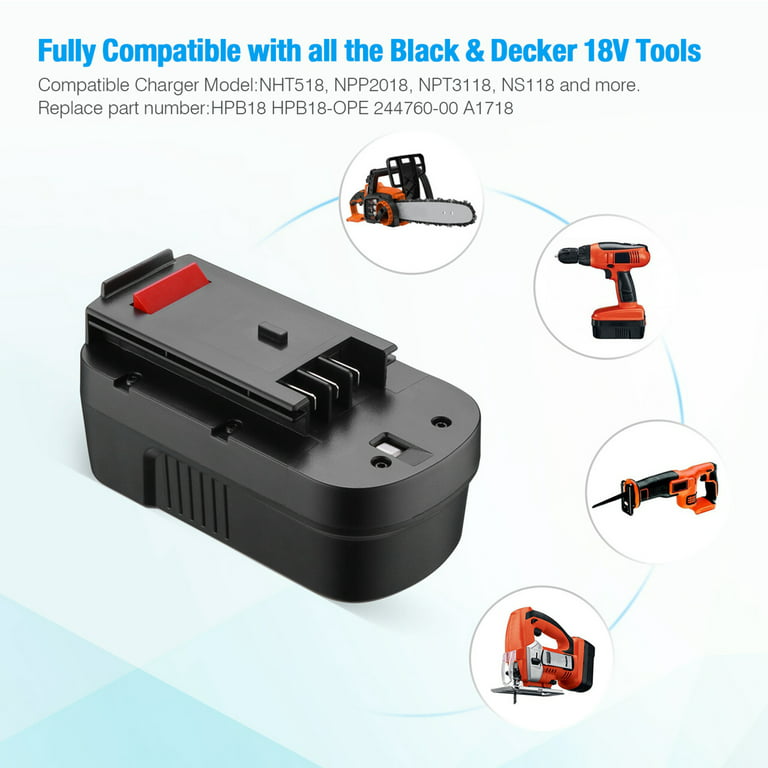 Powerexra 2-Pack 18 Volt 3700mAh Replacement Battery for Black & Decker  HPB18, HPB18-OPE Firestorm A1718, FS18BX 18V Tools Batteries 