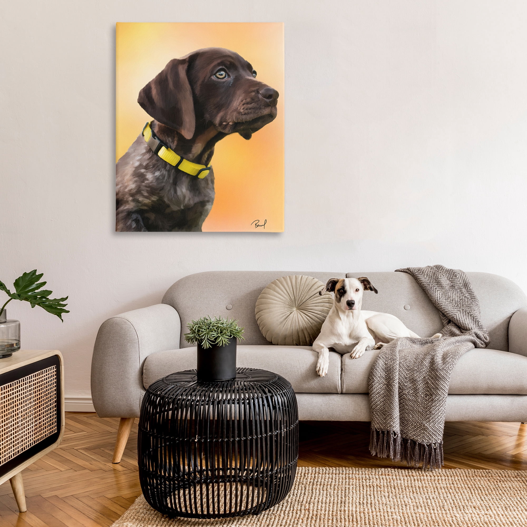 Stupell Industries Lab Puppy on Orange Animals & Insects Painting Gallery Wrapped Canvas Art Print Wall Art, 36 x 48
