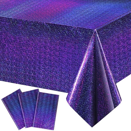 

Iridescence Plastic Tablecloths Laser Table Covers Holographic Foil for Party Wedding Christmas Birthday Holiday Party Decorations 54 x 108 Inch (Purple 3 Pack)
