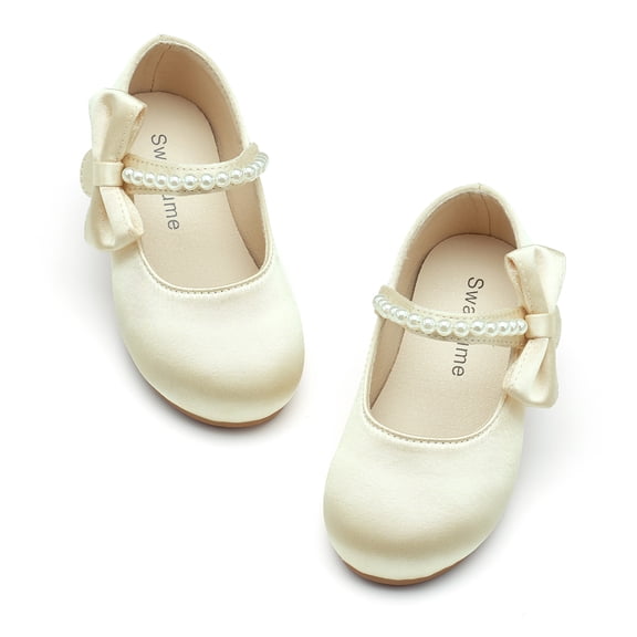 Swanlume Toddler Little Girl Satin Gold Dress Shoes Size 5 - Girl Ballet Flats Wedding Party
