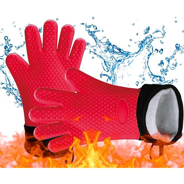 Guante de cocina, manoplas de horno resistentes al calor, guantes antideslizantes de silicona y algodón para barbacoa, resistentes al calor, para barbacoa, horno, 1 par ER