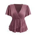 thumbnail image 3 of Ruyang Womens Tops Dressy Casual 2024 Trendy Cute Shirt V Neck Ruffle Sleeve T Shirts Babydoll Loose Fit Peplum Tops, 3 of 6