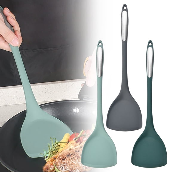 Homng Non Stick Cooking Spatula Silicone Kitchen Spoon Colander Rice Frying Shovel, Green