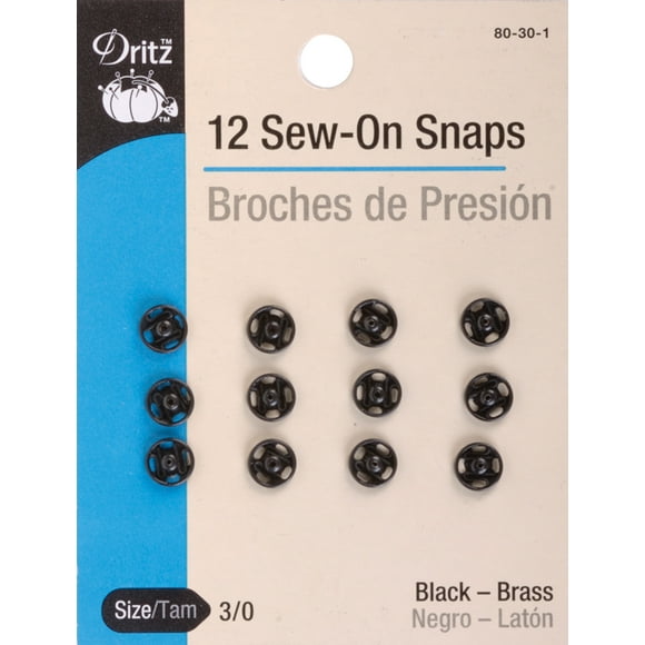 Dritz Sew-On Snaps 12/Pkg-Black Size 3/0