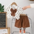 thumbnail image 7 of sususu Girls Outfits 2 piece Summer Casual Two Piece Outfit Set Dotted Bow Short Sleeve Playwear For Toddlers Comfortable Elastic Waist 1 5 Years Old,Brown,4-5 Years, 7 of 7