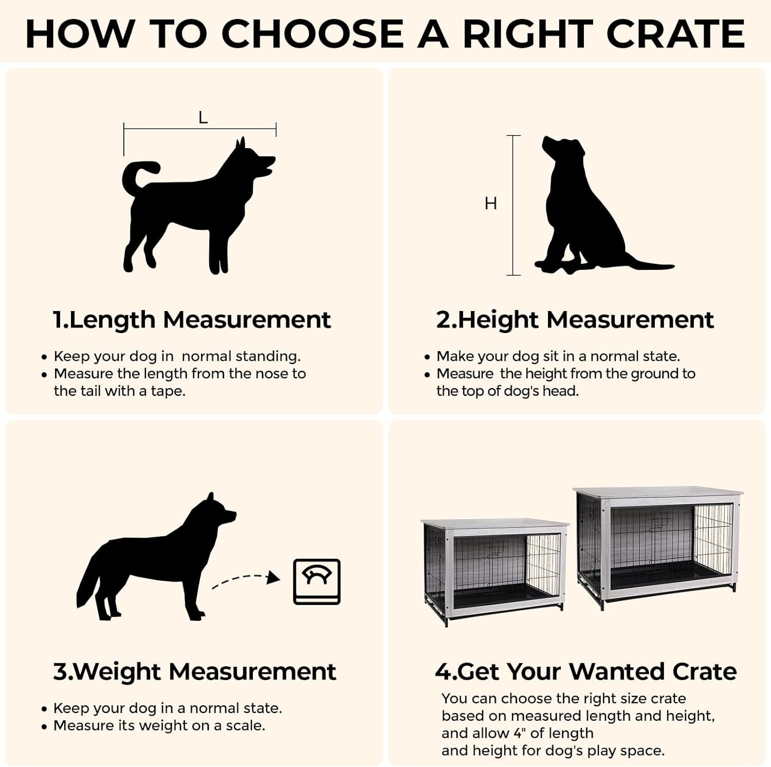 LAZY BUDDY Dog Crate Furniture, Large Dog Kennel Wooden Pet Furniture with Pull-Out Tray, Double Doors, 44.1 "L x 29.5 "W x 32.3 "H (Gray)