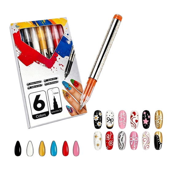2026 Nail Art Markers,Nail Art Pens For Kids Girls,6 Colors 0.5mm Nail Art Tools for Dotting Drawing Painting Point Liner DIY Painting Nails