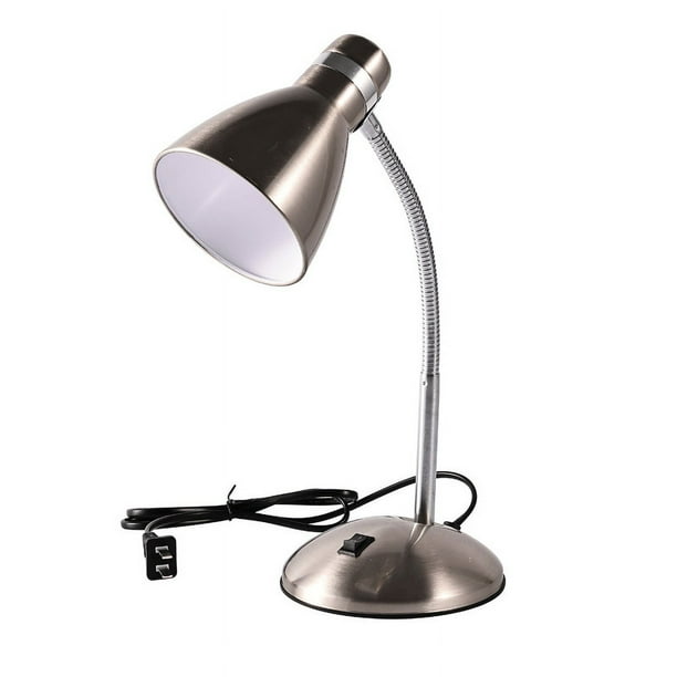Lámpara de escritorio de metal, lámpara de mesa de cuello de ganso ajustable, lámparas de escritorio de estudio para el cuidado de los ojos para dormitorio, sala de estudio y oficina (plata)