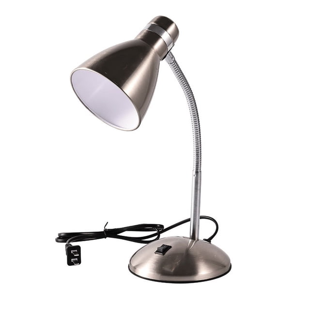 Lámpara de escritorio de metal, lámpara de mesa de cuello de ganso ajustable, lámparas de escritorio de estudio para el cuidado de los ojos para dormitorio, sala de estudio y oficina (plata)