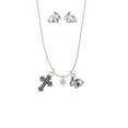 thumbnail image 3 of Silvertone Mini August - Lime Green Crystal Heart Silver Tone Cross and Bunny Necklace and Earrings Set, 3 of 5