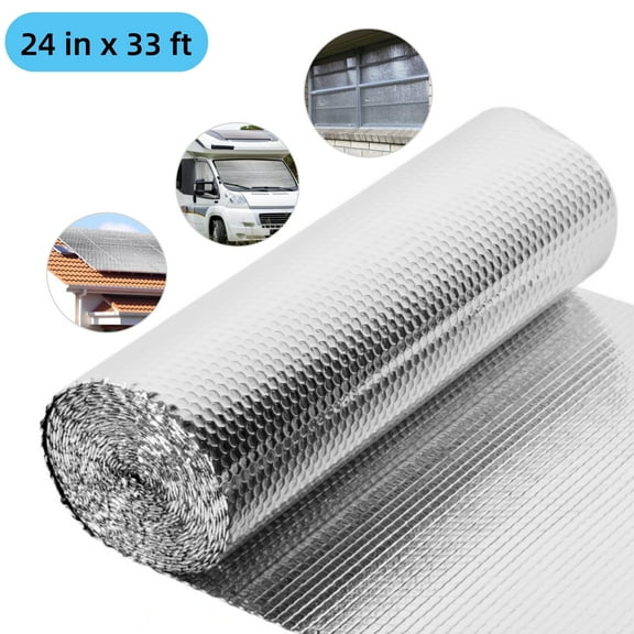 Ymokee Aluminum Foil Insulation Roll, 24 in x 33 ft Bubble Insulation Sheet, Radiant Barrier for Windows, Roof and Garage Door, Silver