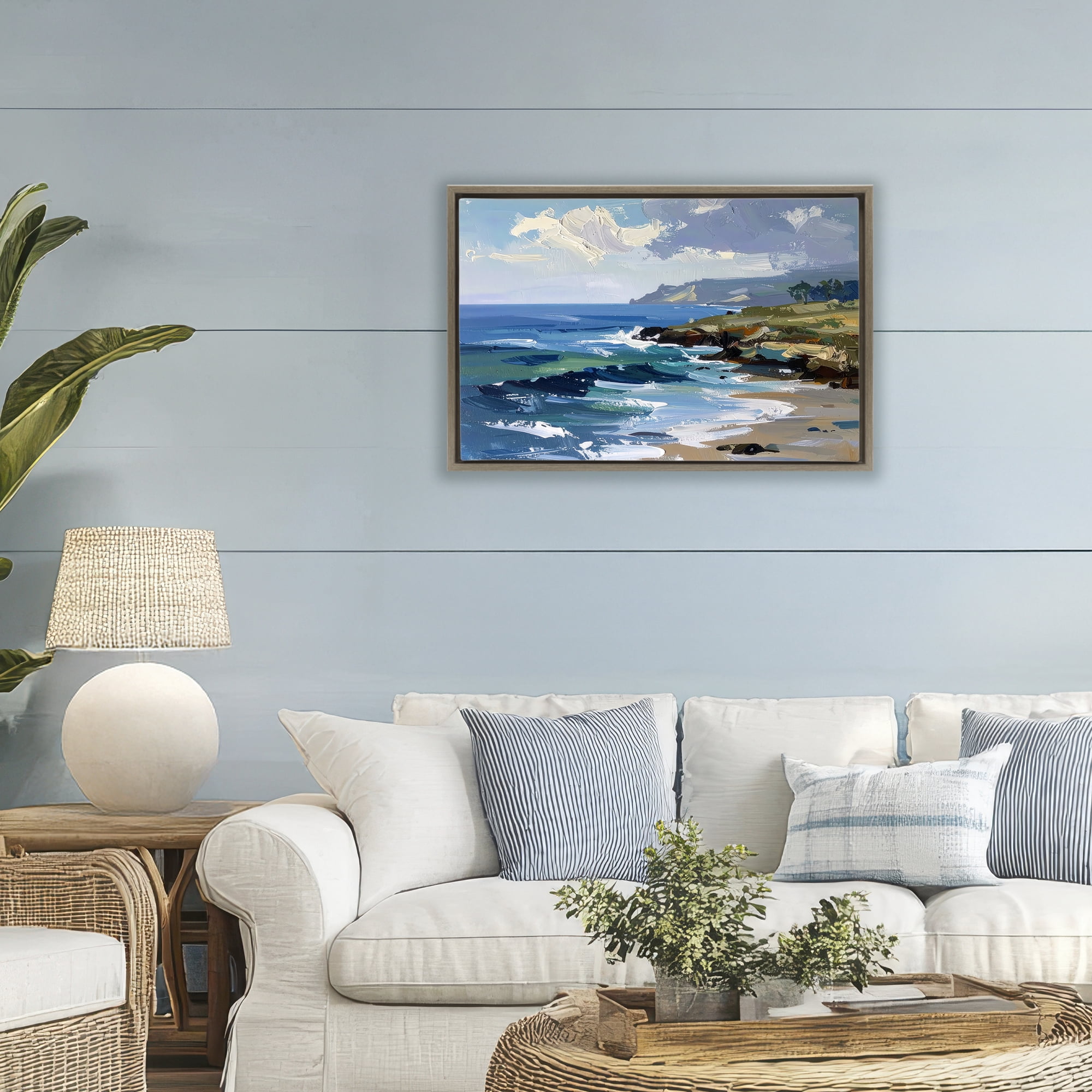 Stupell Industries Sky To Sea Impression Brown Framed Floater Canvas Wall Art, design by Alonza Saunders