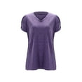thumbnail image 3 of Vedolay Short Sleeve Shirts For Women Women's Puff Sleeve Tops Lace Casual Loose Summer Blouses T Shirt,Purple L, 3 of 5