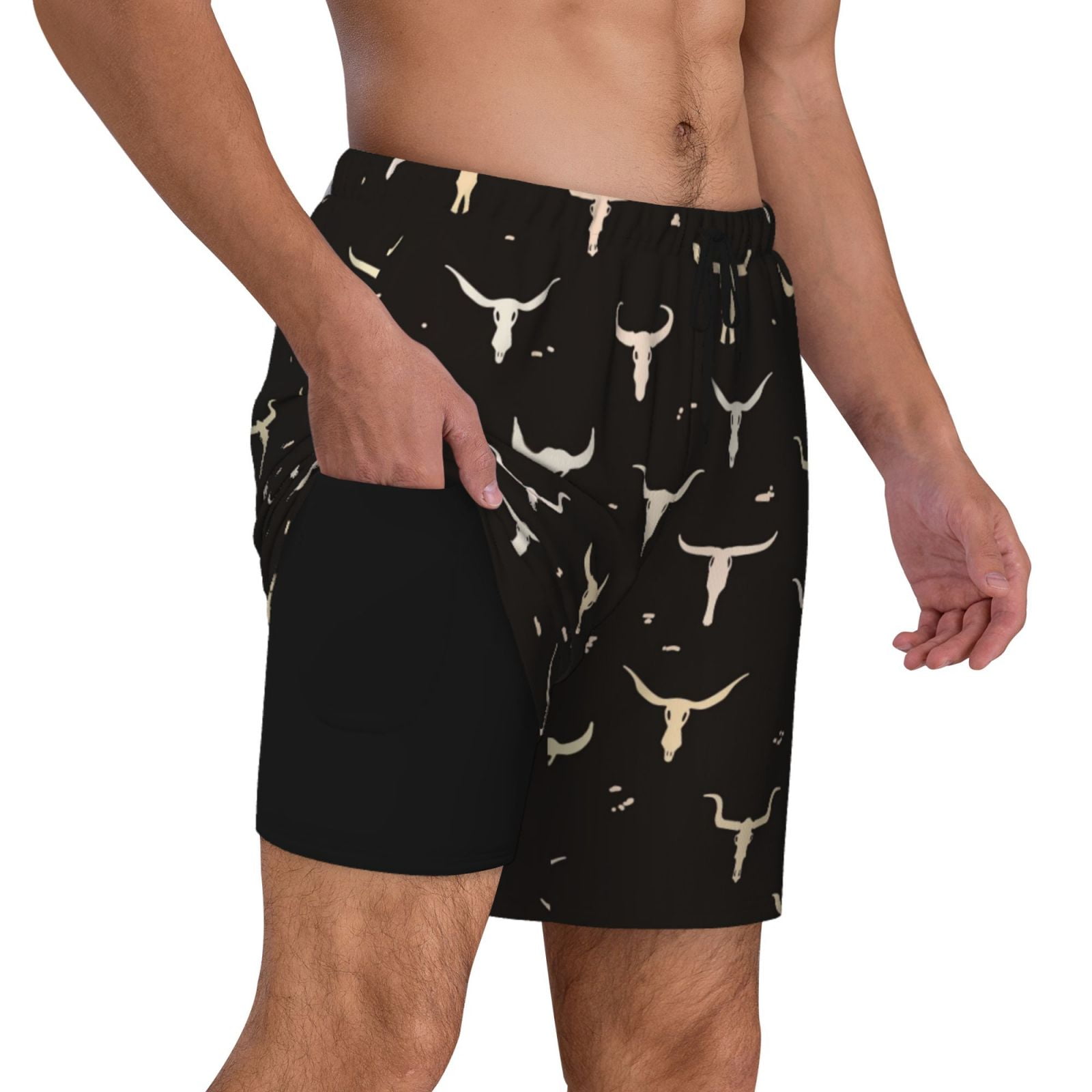 Xecao Cow Skulls for Men's Swimming Trunks Swim Trunks Quick Dry Swim Shorts with Mesh Lining Funny Swimwear Bathing Suits