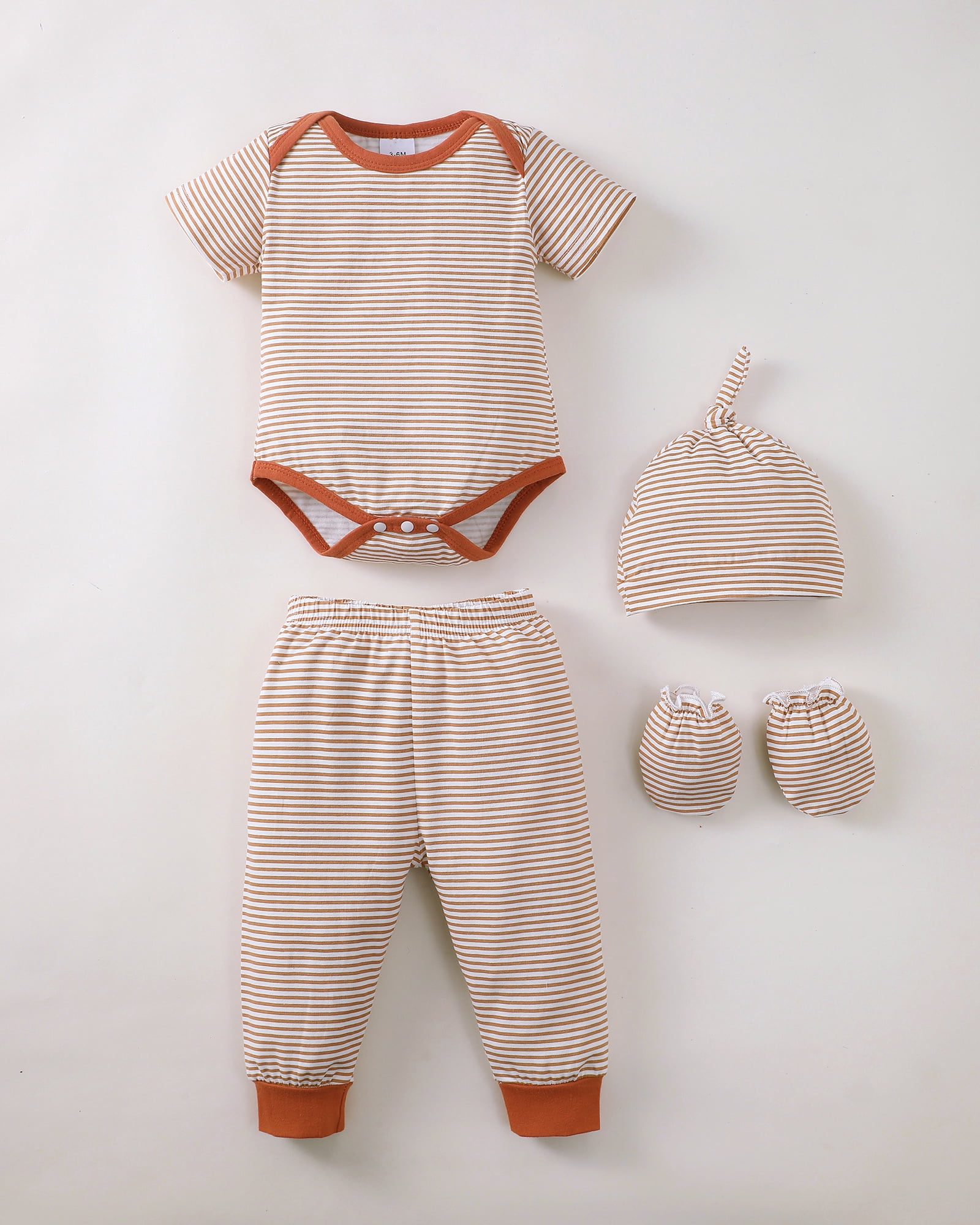 KIMI BEAR Newborn Baby Boys Layette Set Shower Gift Romper Set 4-Packs Pant Sets Short Sleeves Romper Top Long Sleeves Tops Plaid Leaves Print Clothes with Hats and Gloves Multiclolor NB