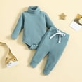 thumbnail image 3 of Scyoekwg Baby Clearance Clothes Infant Newborn Toddler Girls Baby Boys Sets Outfits Fashion Solid Color Long Sleeve High Necked Romper Top Drawstring Long Pants Outfits Blue18 Months, 3 of 8
