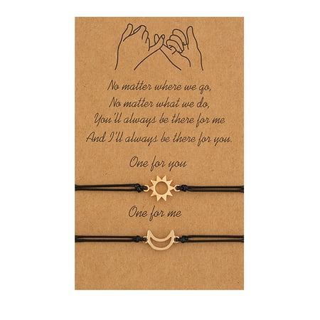 SUSHANG Couple Bracelet Best Friend Bracelet 2 Matching Sun Moon Cards Rope Bracelet for Friendship Relationship Boyfriend Girlfriend Valentine'S Day Gift