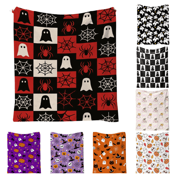 AYktou Halloween Throw Blanket, 28×40 Inch Cute Ghost Printed Fleece Blanket Soft Sofa Blanket Warm Cozy Decorative Nap Blanket Flannel Blanket for Couch Bed Office Thanksgiving Halloween Decor