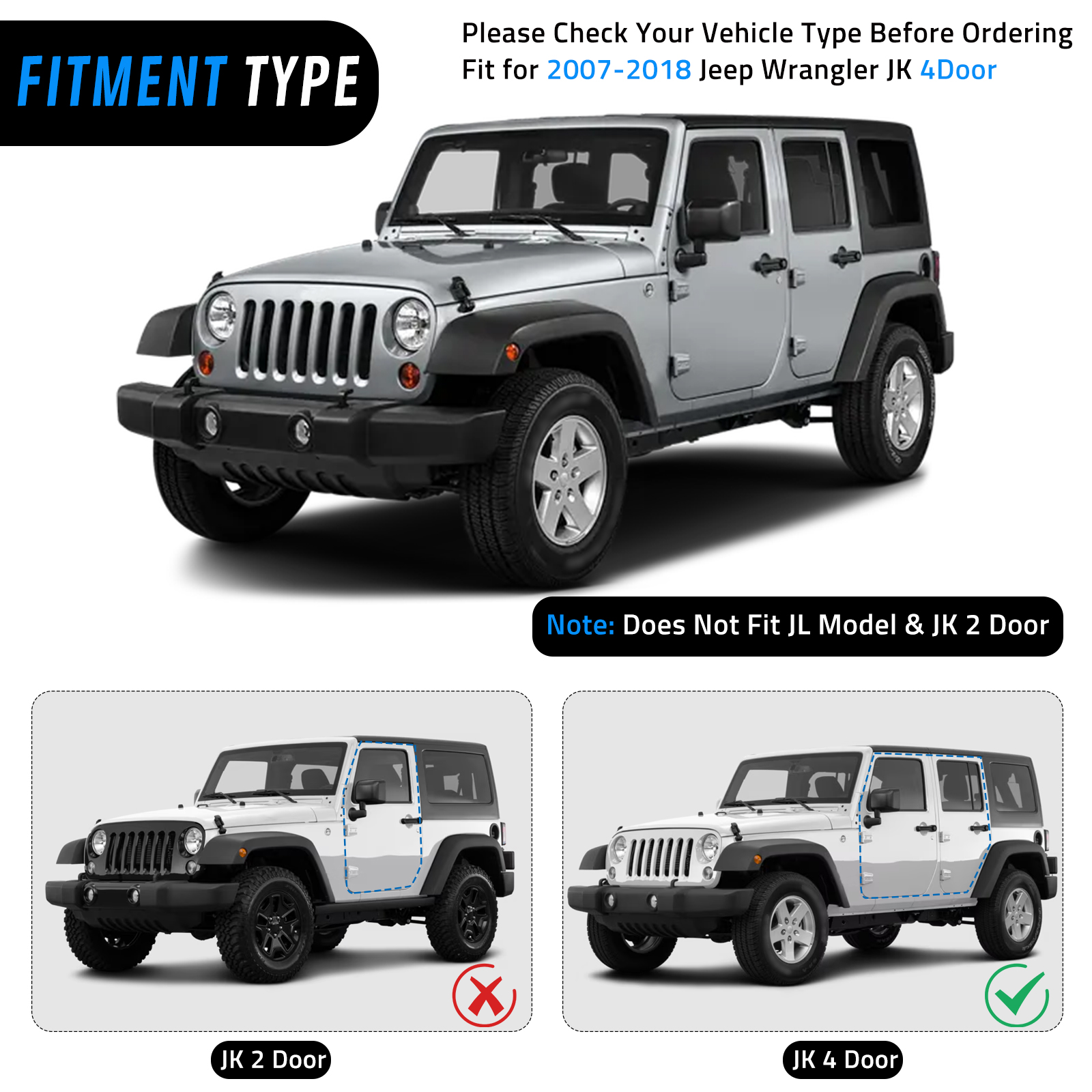 WheelX Running Boards Compatible with 2007-2018 Jeep Wrangler JK 4 Door, Nerf Bars, Black Side Steps