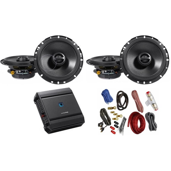 Alpine S-A32F 4 Channel Amplifier 2 Pairs S-S65 6.5" Coaxial Speakers and Wiring Kit