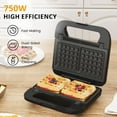 thumbnail image 3 of Heynemo Pro 3 in 1 Waffle, Grill & Sandwich Maker, Sandwich Maker Panini Press Waffle Iron Set with Removable Non-Stick Plates & Indicator Lights, Grill and Sandwich Press for Breakfast, 750W, Black, 3 of 7