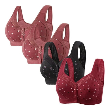 Tao Tao Bras For Older Women Front Closure Bra No Underwire Cotton Bras Breathable Comfy Soft Full Coverage Bras With Support And Lift 4pcs Burgundy XL