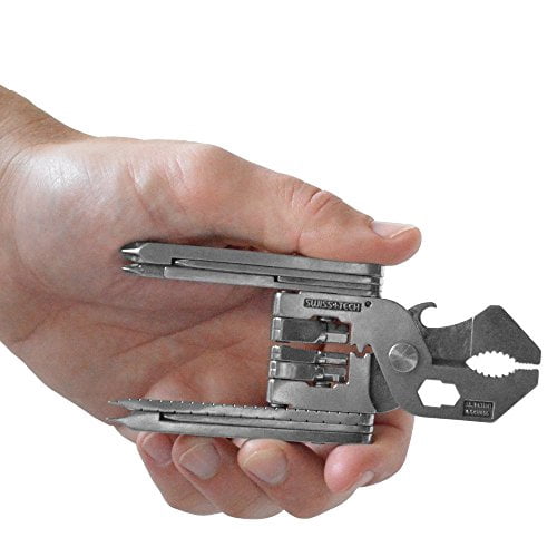 Pocket Multi-Tool Kit (22-in-1) Tool with Wrenches, Allen Drivers, Hand Drill and More, Solid Steel Construction, Polished Stainless Steel