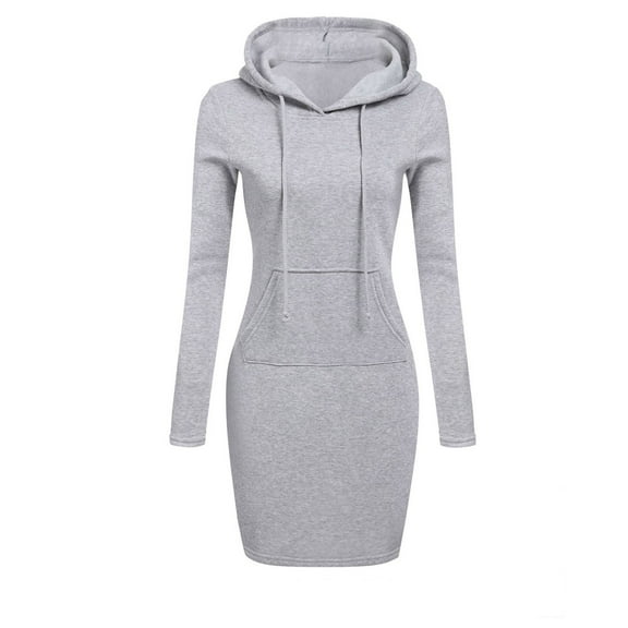LYXSSBYX Womens Casual Dresses with Sleeves Womens Long Sleeve Solid Patchwork Round Neck Casual Long Hooded Sweatershirt Dress