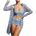 thumbnail image 2 of Wancir 3pcs Set Women Bikini with Cover Up Swimsuit Floral Print Bottom Knotted Front Top High Waisted Swimwear, 2 of 9
