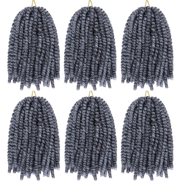 shiyou-6 Packs Spring Twist Braiding Hair Spring Twists Bomb Twist Hair Synthetic Fiber Fluffy Twist Crochet Braids Low Temperature Spring Twist Crochet Hair for Women Hair Extension(8inch,MGray)