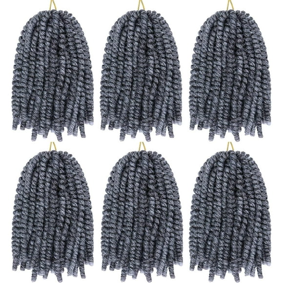 shiyou-6 Packs Spring Twist Braiding Hair Spring Twists Bomb Twist Hair Synthetic Fiber Fluffy Twist Crochet Braids Low Temperature Spring Twist Crochet Hair for Women Hair Extension(8inch,MGray)