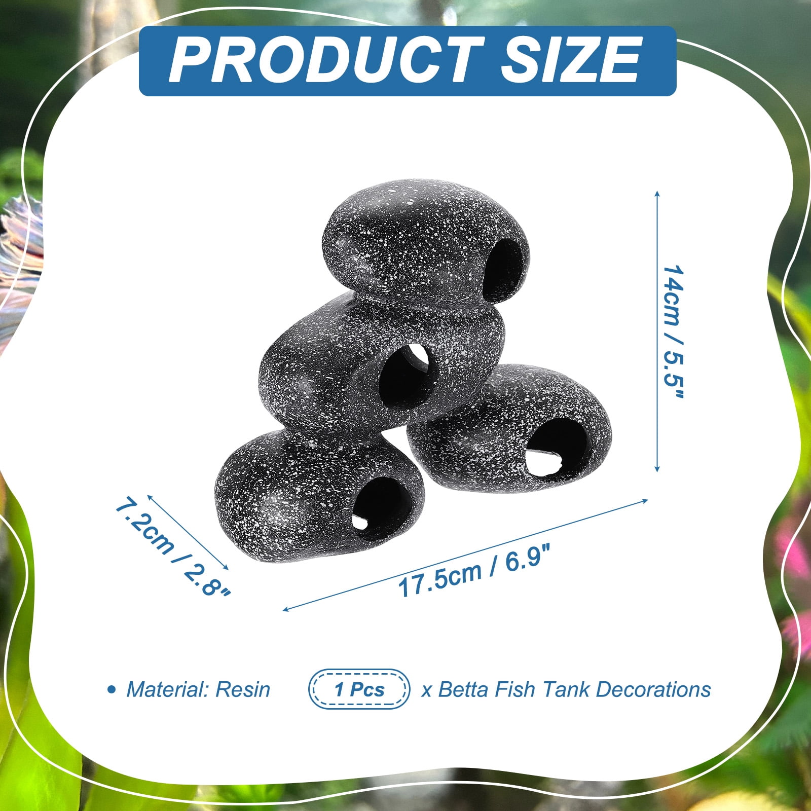 Uxcell Aquarium Decorations Rocks, 6.9x2.8x5.5 Inch Betta Hide Resin Realistic Fish Tank Ornaments, (Grey), Intended for Small Fish / Shrimp / Guppy