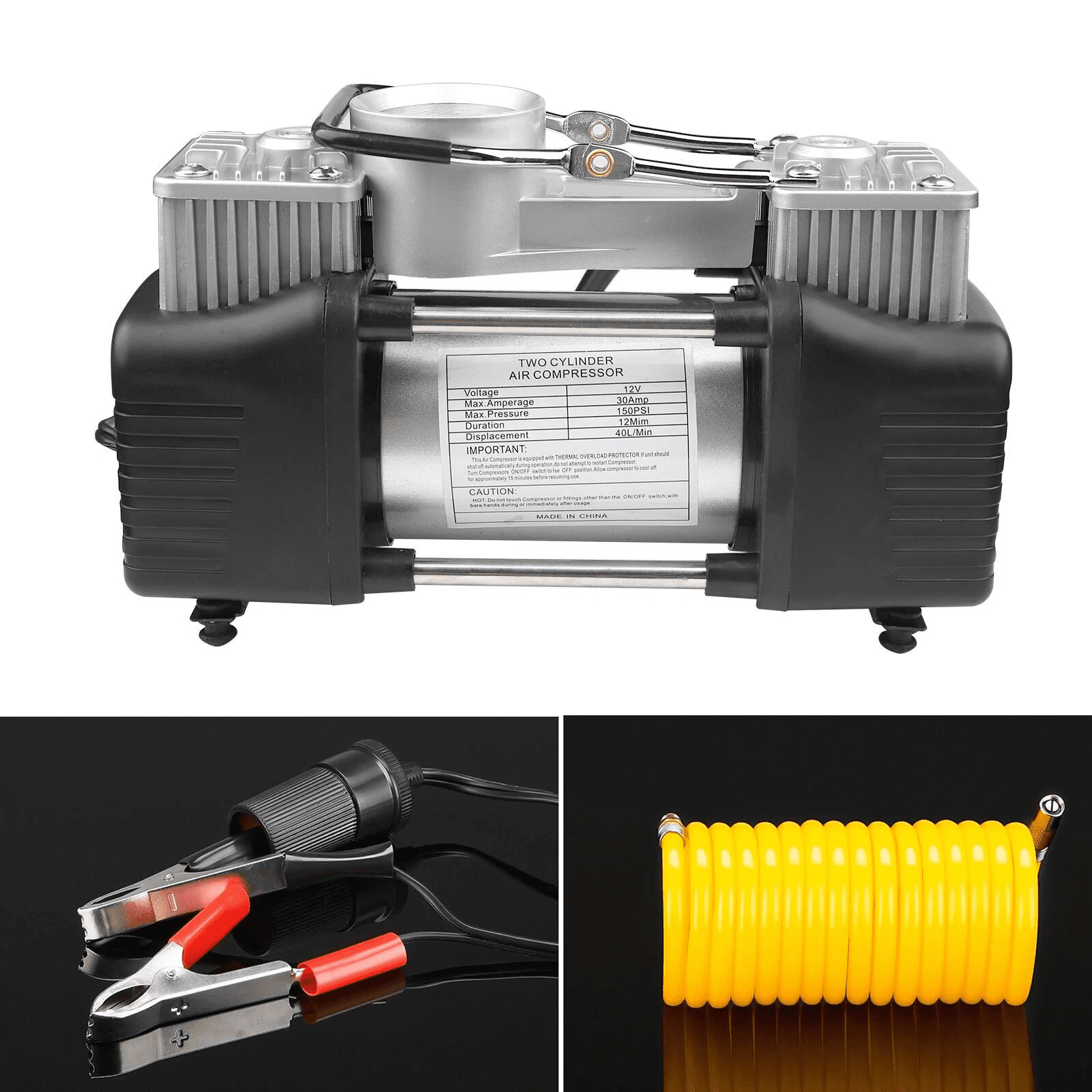 Woudy Heavy Duty Portable Air Compressor Car Tire Inflator Electric Pump Auto 12V