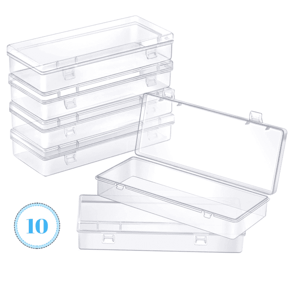 10 Pack Rectangular Clear Plastic Storage Containers Box with Hinged Lid for Beads, Game Pieces and Other Small Craft Items