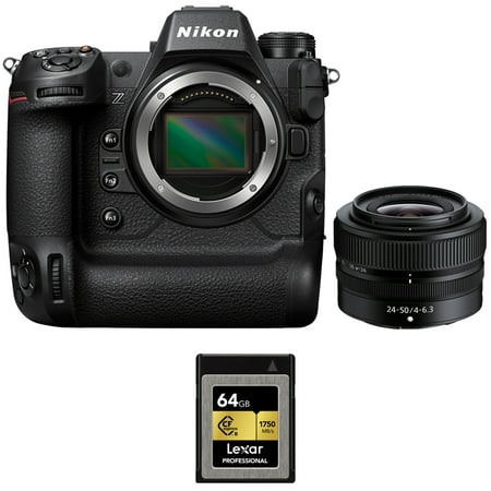 Nikon 1669 Z9 Full Frame FX Flagship Mirrorless Camera 45.7MP 8K Video with Nikon NIKKOR Z 24-50mm f/4-6.3 Full Frame Zoom Lens Bundle with Lexar 64GB Professional CFexpress Type B Memory Card
