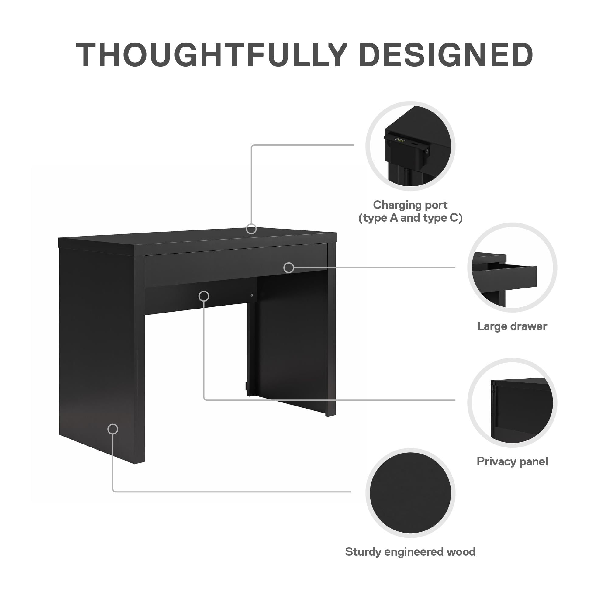 Mainstays Cooper Writing Desk with USB, Flat Black
