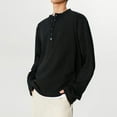 thumbnail image 4 of YLSDY Men's Henley Shirt Fall Long Sleeve T-Shirt Button Crew Neck Loose Solid Color Tshirt Summer Base Layer Shirts Black XXXL, 4 of 7