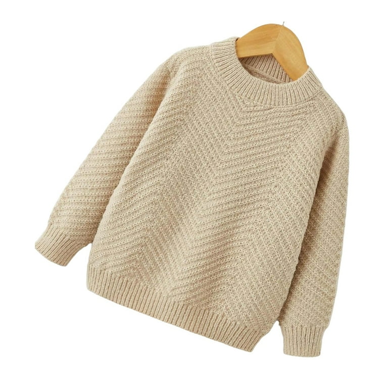 Casual Plain Stand Collar Pullovers Long Sleeve Apricot Boys Sweaters Boy s